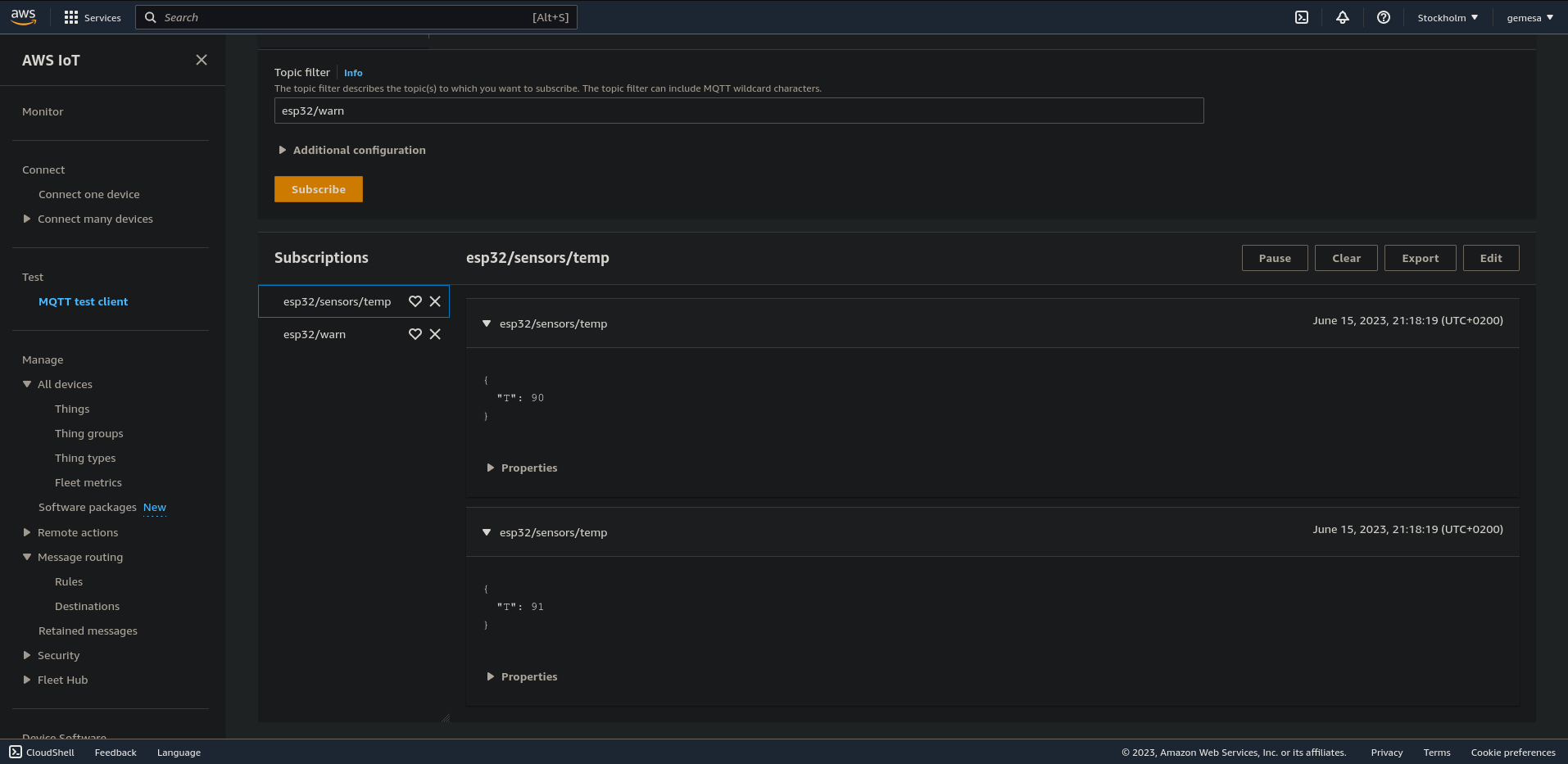 AWS MQTT temp